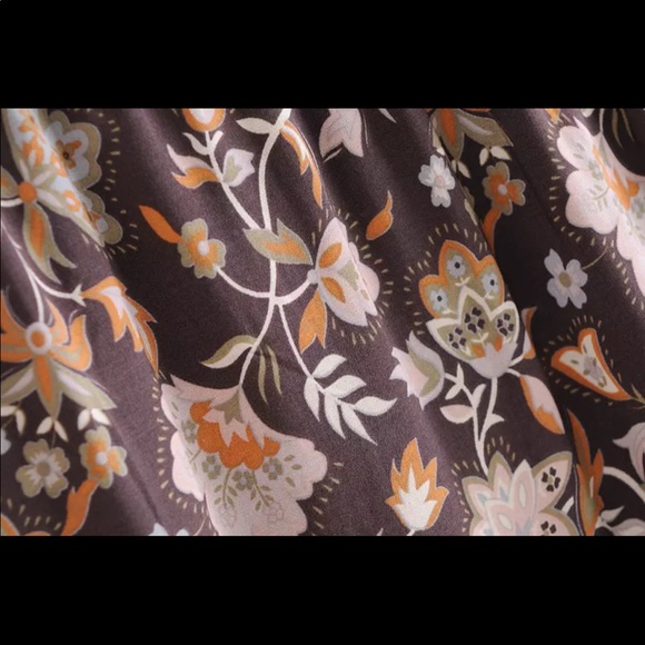 Fall Boho Gypsy Floral Print Peasant Blouse Tan - Picture 7 of 9